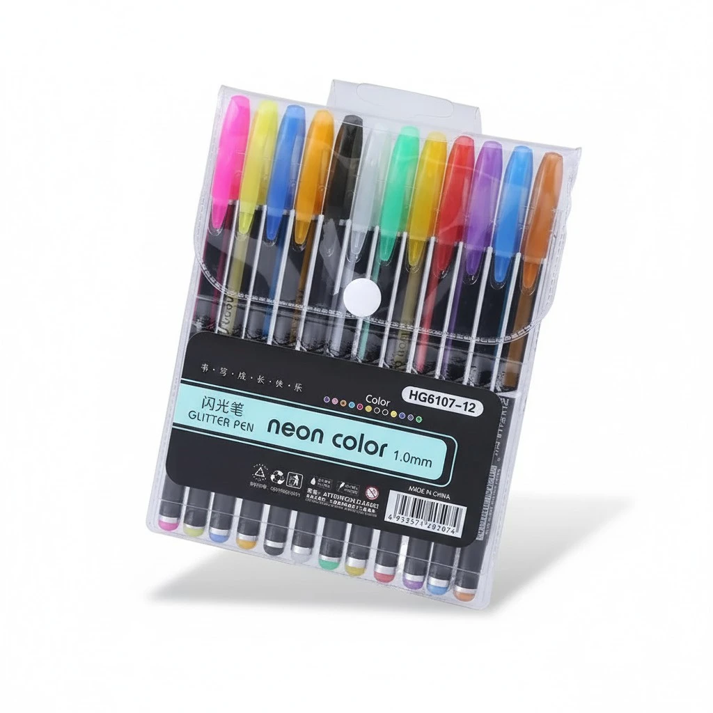 12 Different Colors Glitter Gel Pen Set Colorful Highlighter Drawing Painting Marker Stationery