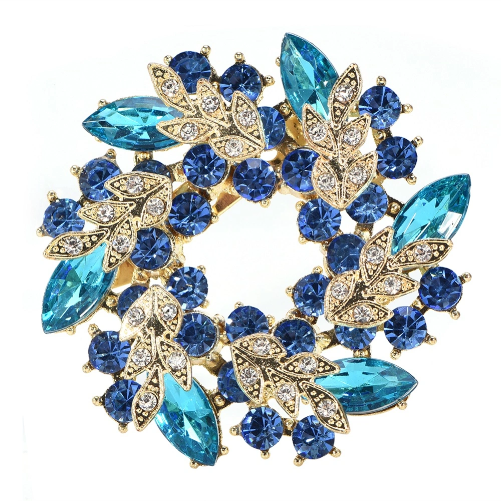 1pc New Fashionable Women Female Round Alloy Rhinestone Crystal Flower Brooch Pin (Blue)