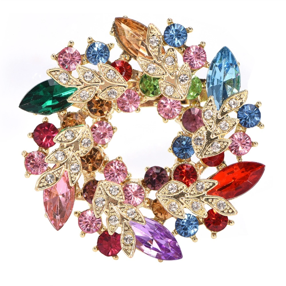 1pc New Fashionable Women Female Round Alloy Rhinestone Crystal Flower Brooch Pin (Multi-Color)