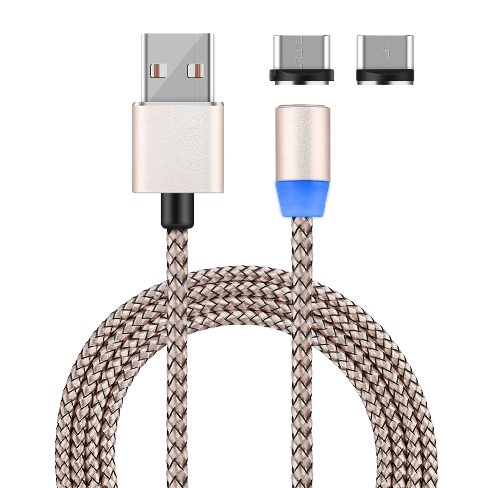 Magnetic Nylon Braided Type-C & Micro USB Charging Cable w/ LED Light for Cellphone Rose Gold