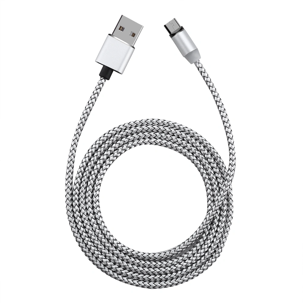 Universal Magnetic Braided Cords Micro USB Charging Cable with LED Light for Android Silver