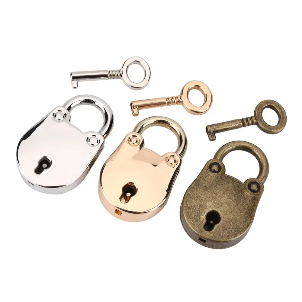 3Pcs/Set Antique Padlock & Skeleton Key Notebook Metal Lock Silver + Gold + Bronze