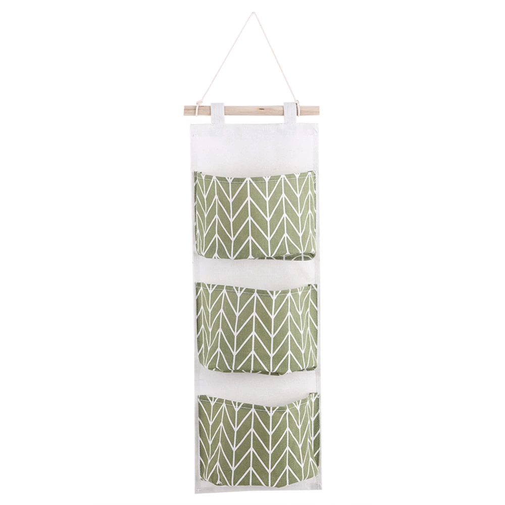 3 Pockets Cotton Linen Wall Hanging Bag Door Pouch Home Storage Pocket Sundries Organizer Green