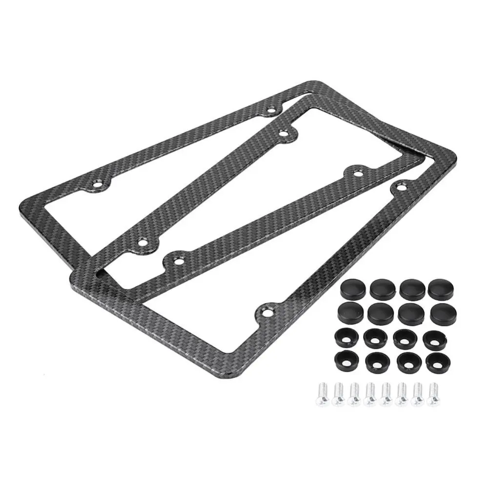 2pcs Carbon Fiber License Number Plate Frame Cover with Screw Cap for American Car