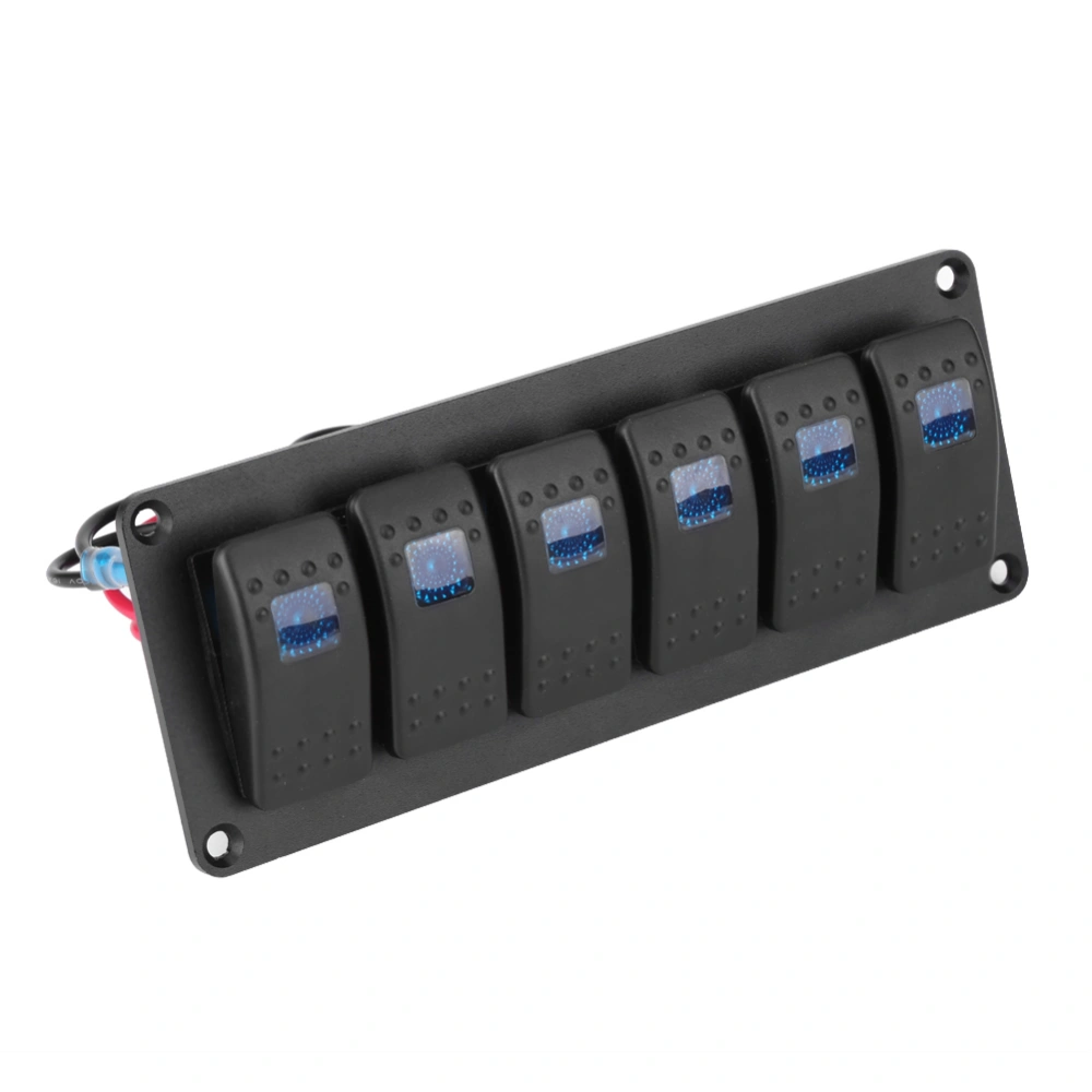 12-24V 6 Gang Rocker Switch Panel for Car RV Boat Yacht Marine Blue LED