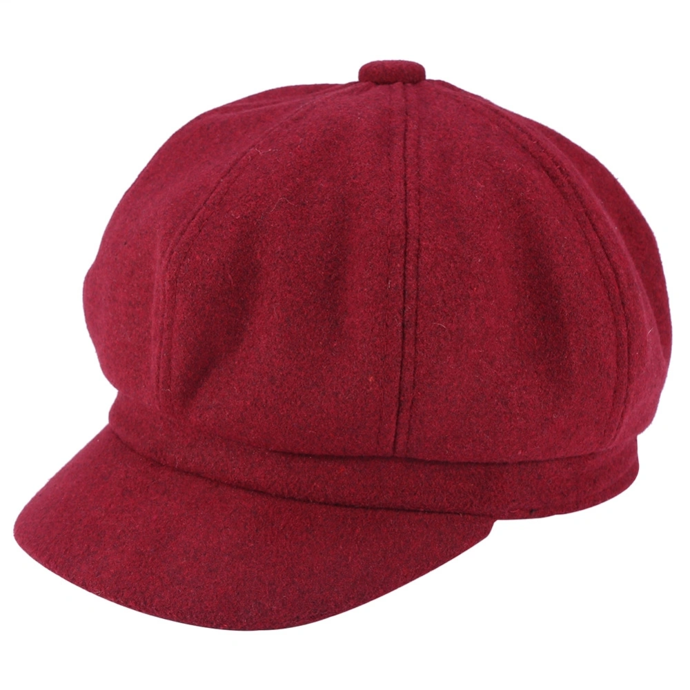 Vintage Female Duckbill Newsboy Cabbie Ivy Hat Women’s Octagonal Fashion Cap (Wine Red)