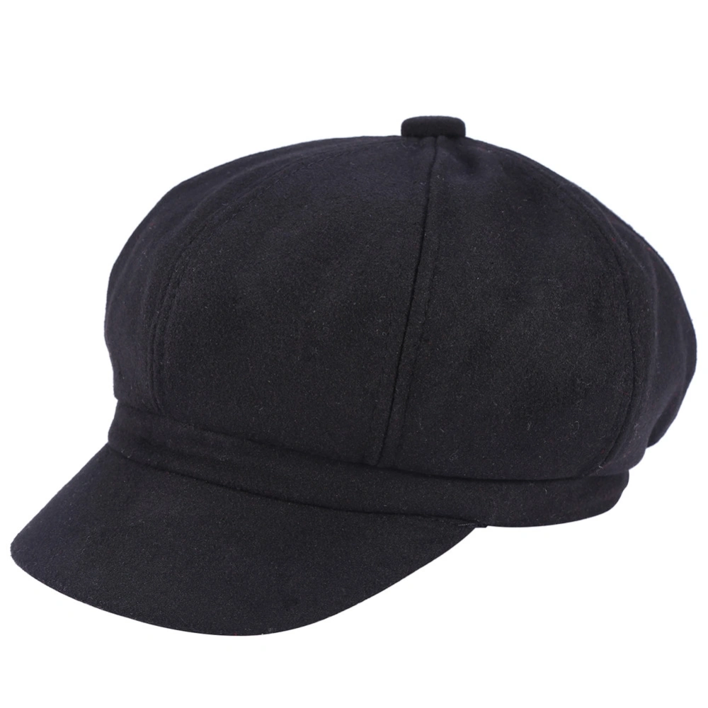 Vintage Female Duckbill Newsboy Cabbie Ivy Hat Women’s Octagonal Fashion Cap (Black)