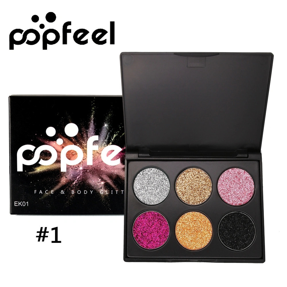 POPFEEL Women 6 Colors Pressed Glitter Eyeshadow Palette Beauty Cosmetics Makeup Set (EK01)