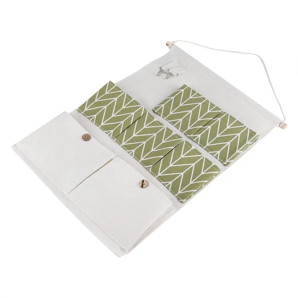 7 Pockets Cotton Linen Wall Hanging Storage Bags Door Pouch Bedroom Home Organizer Green