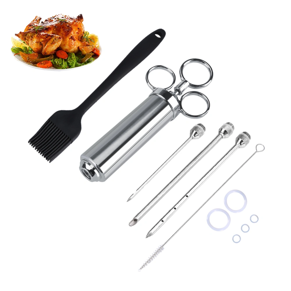 Stainless Steel Meat Injector Kit, Large Capacity Barrel & 3 Needles & Clean Brush & Grease Bru