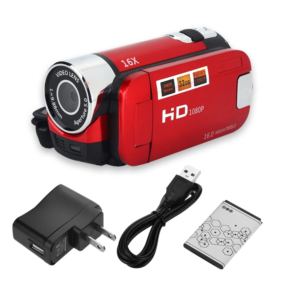 Full HD 270° Rotation 1080P 16X High Definition Digital Camcorder Video DV Camera (US Red)