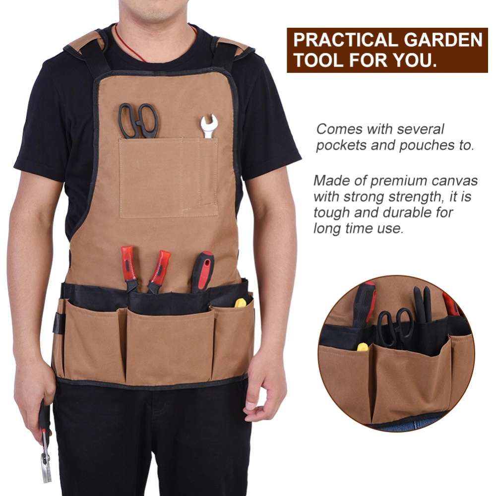 Canvas Garden Tools Apron with Storage Pockets Men Women Gardeners Planting Accessory