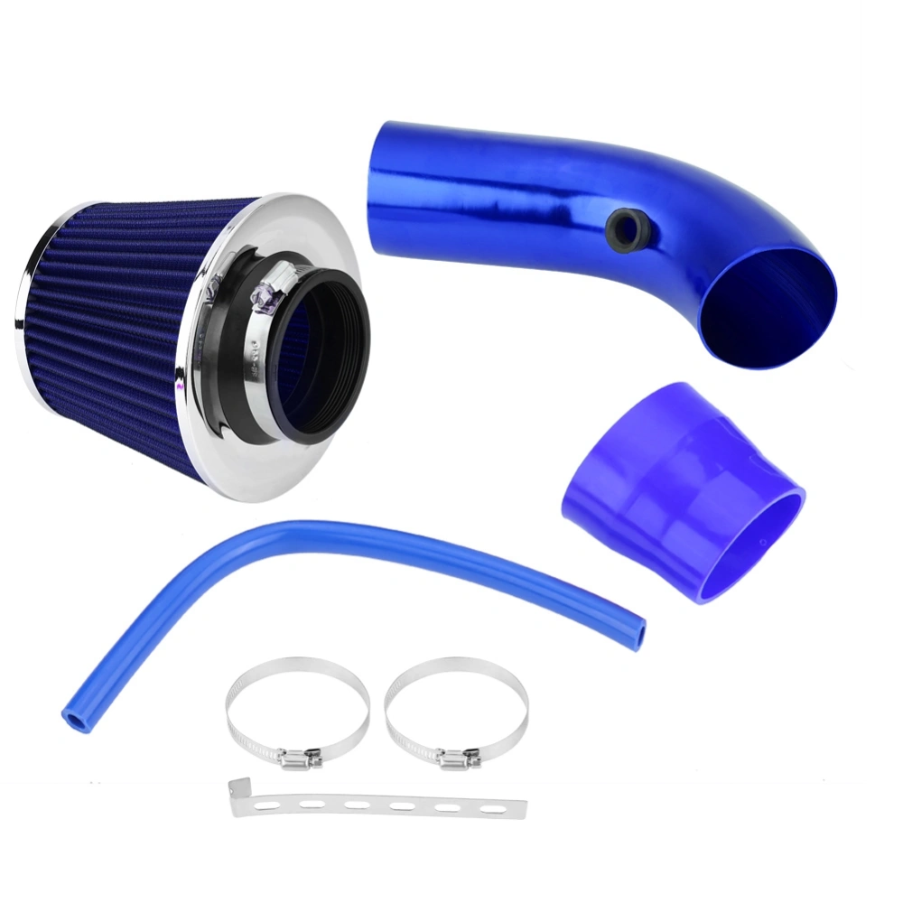 76mm 3 Inch Universal Car Cold Air Intake Filter Aluminum Induction Hose Pipe Kit Blue