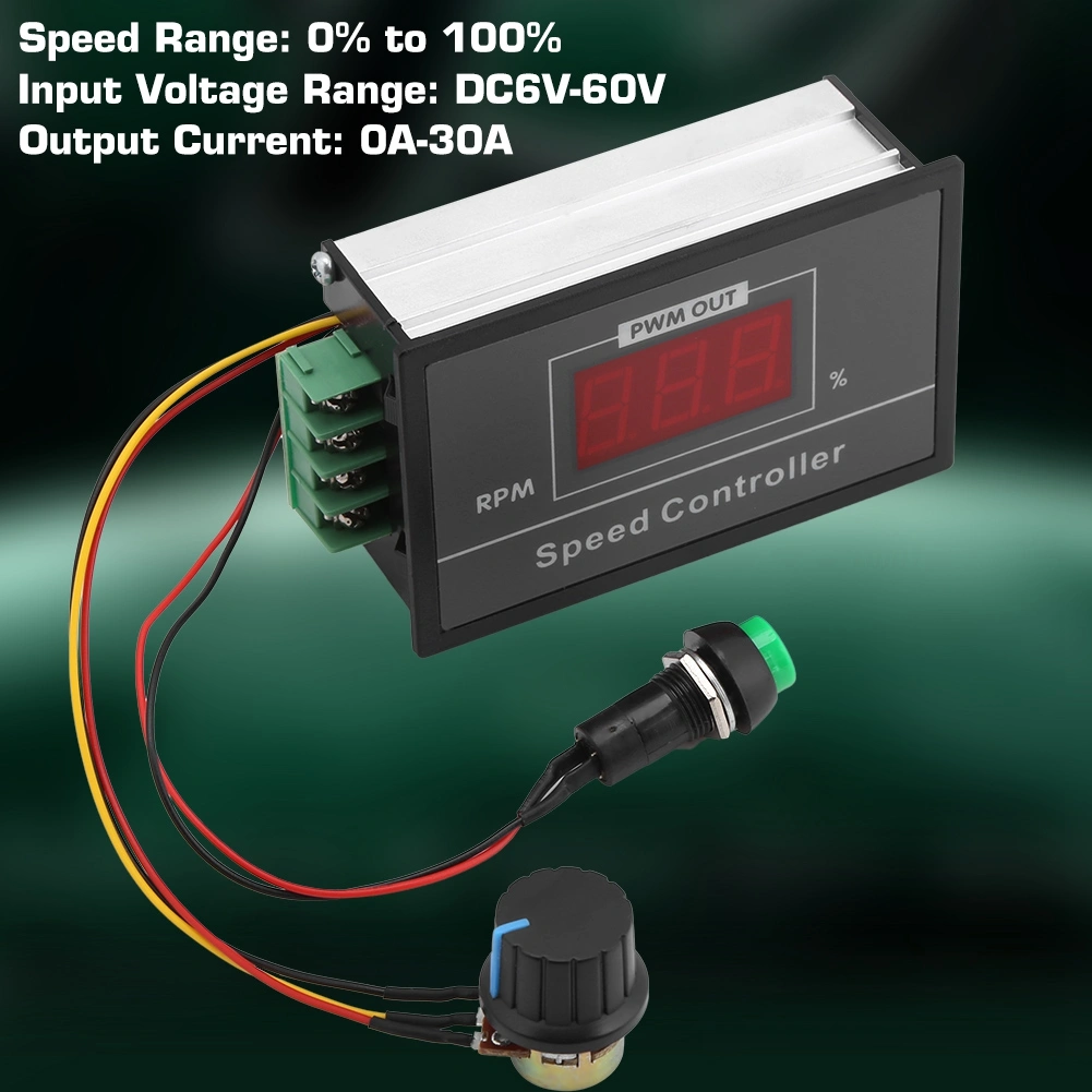 DC 6-60V 12V 24V 36V 48V 30A PWM DC Motor Speed Controller Start Stop Switch