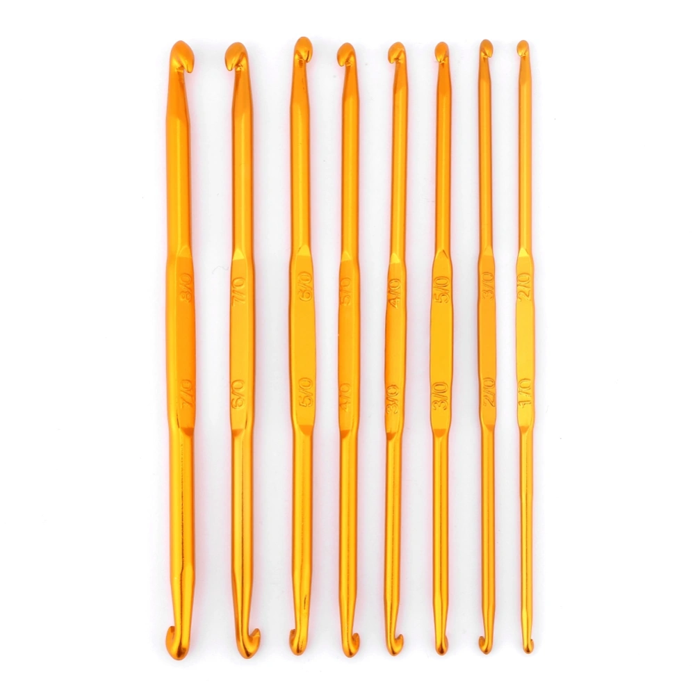 8Pcs Golden Alumina Double End Crochet Hook Knitting Needle Set Weave Craft