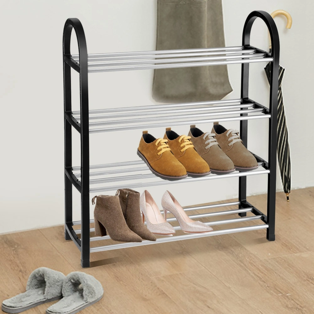 Plastic + Aluminum Metal Standing Shoe Rack DIY Shoes Storage Shelf Home Organizer 4 Tiers