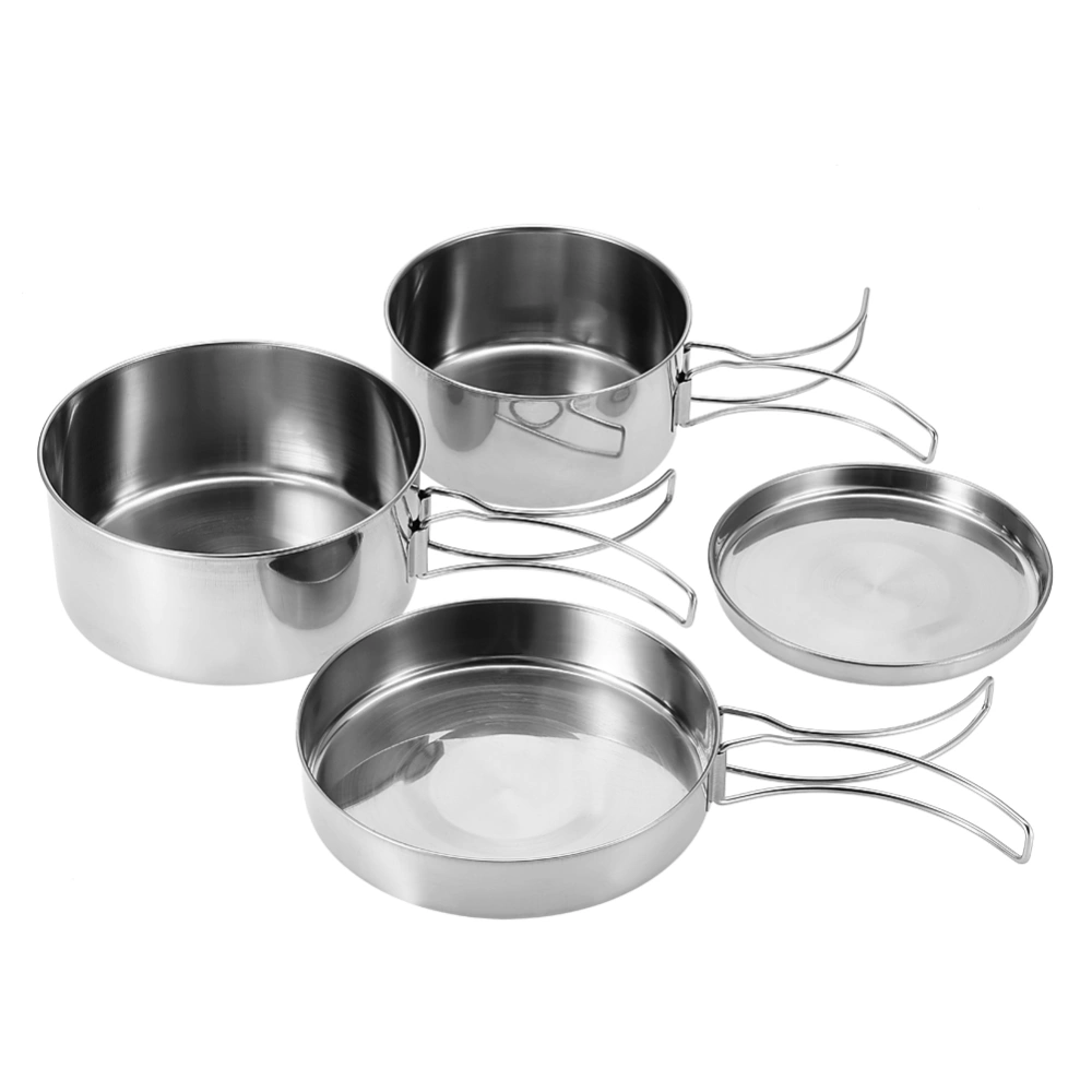 4Pcs Portable Stainless Steel Cookware Set Camping Picnic Outdoor Pan Pot Plate Tableware