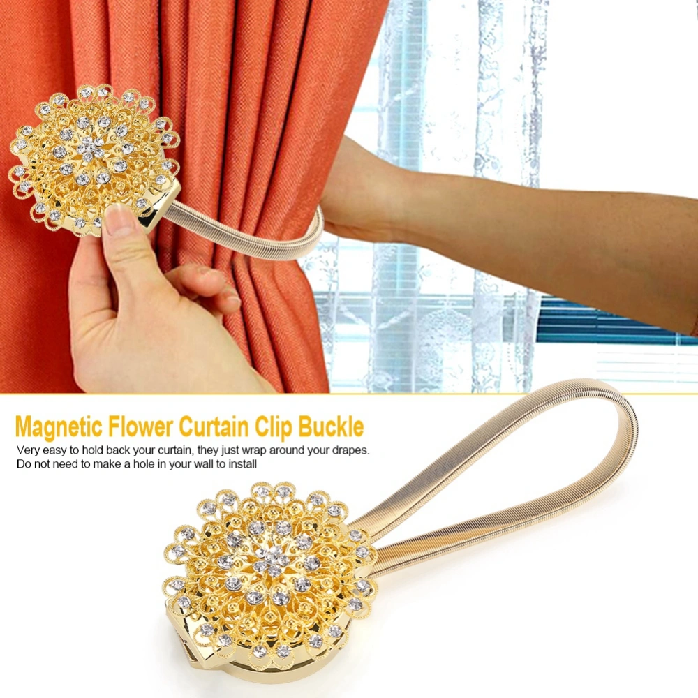 Crystal Flower Magnetic Window Curtain Clips Tie Backs Holdbacks Home Decoration Gold