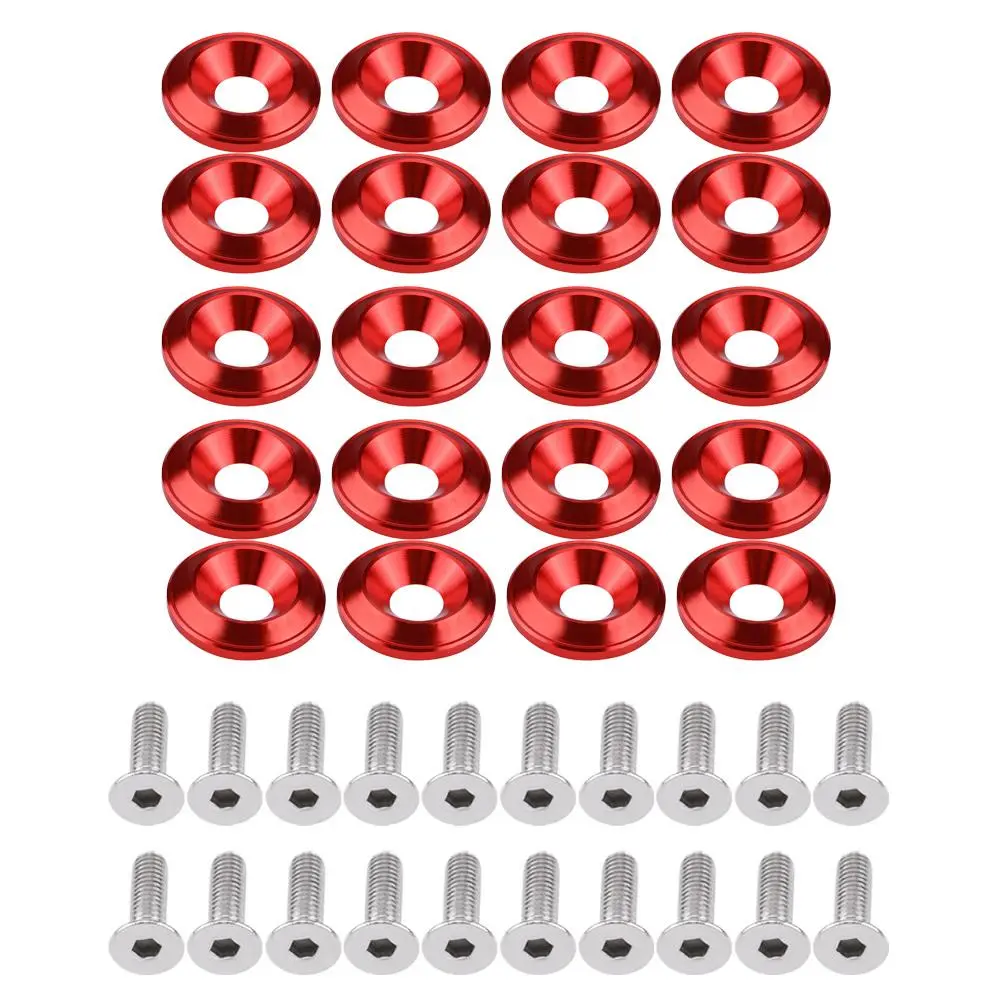 20Pcs Aluminum Bumper/Fender Washer Bolt Engine Bay Dress Up Kit Red