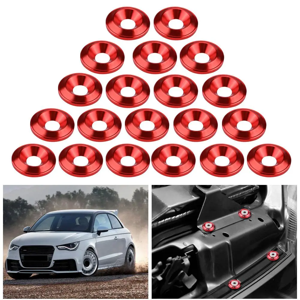 20Pcs Aluminum Bumper/Fender Washer Bolt Engine Bay Dress Up Kit Red