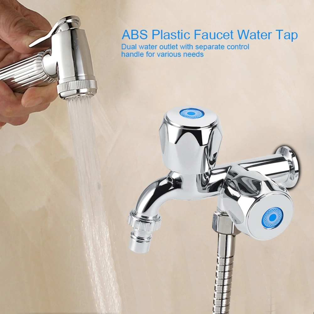 ABS Washing Machine Faucet Sink Basin Water Tap with Double Spout&Handle G1/2 Diamond Handle