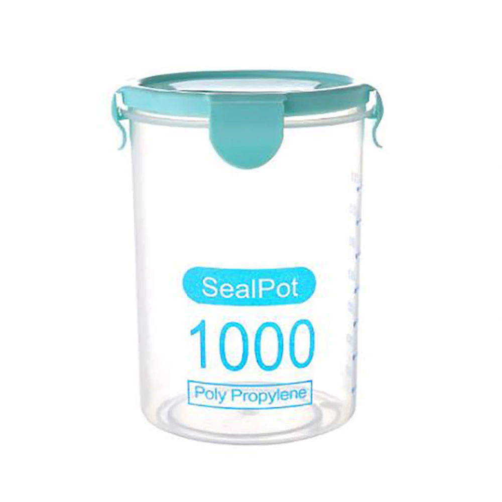 Plastic Transparent Sealed Containers Kitchen Food Cereal Beans Nuts Storage Box (1000ml Blue)