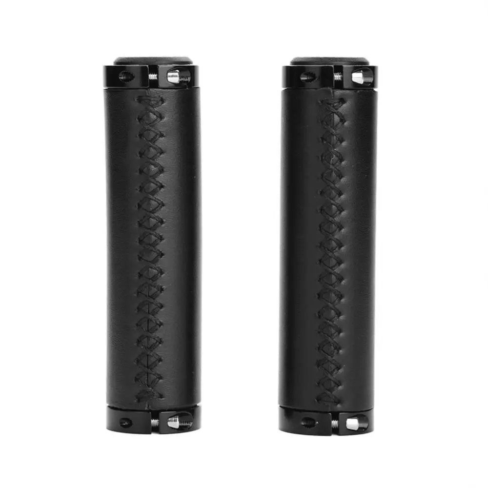 1 Pair PU Leather Mountain Bike Folding Bicycle Cycling Lockable Handle Grips( Black )