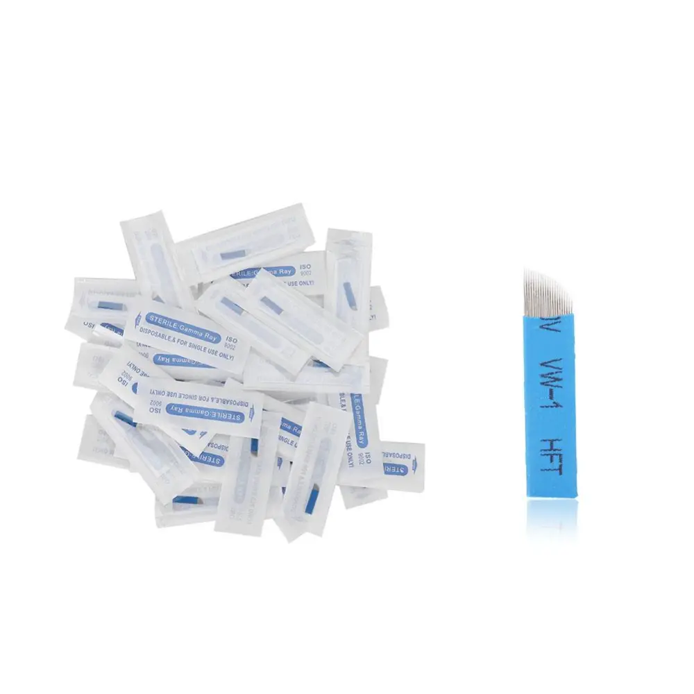 50pcs 21 Pins Permanent Makeup Eyebrow Tattoo Bevel Blade Microblading Needle for 3D Embroidery