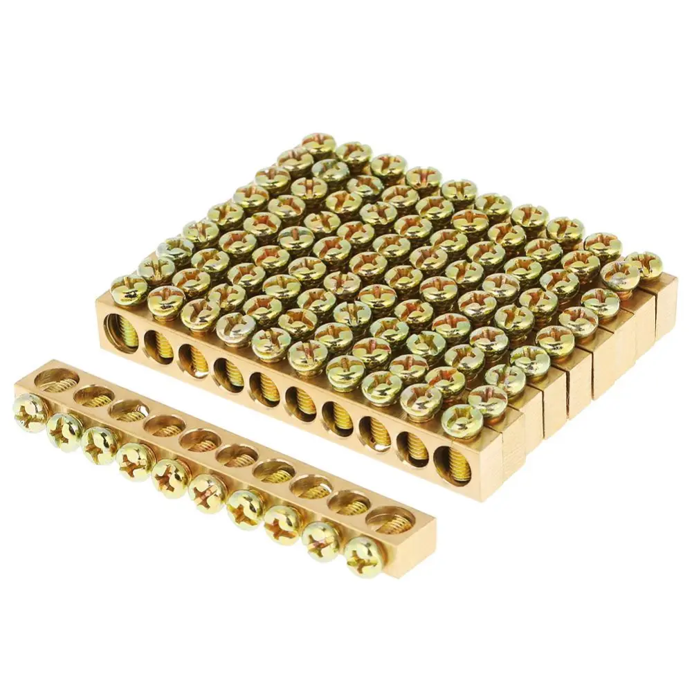 10pcs 10-Hole Electrical Distribution Wire Screw Terminal Brass Ground Neutral Bar