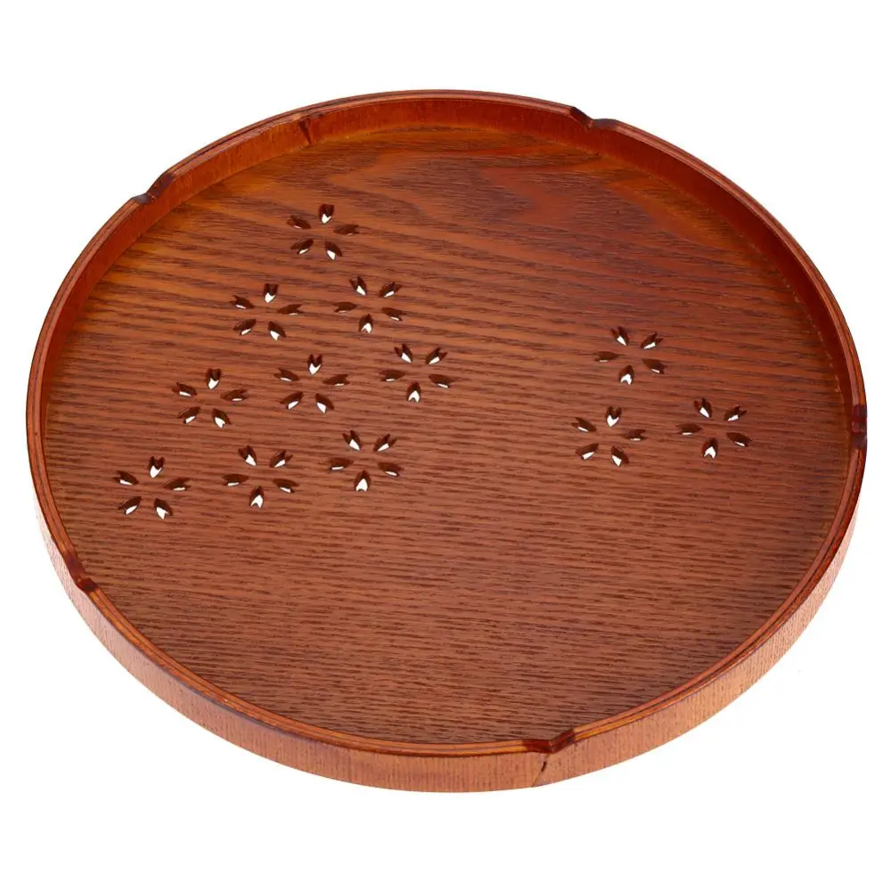 Round Shape Solid Wood Tea Coffee Snack Food Meals Serving Tray Plate Restaurant Trays