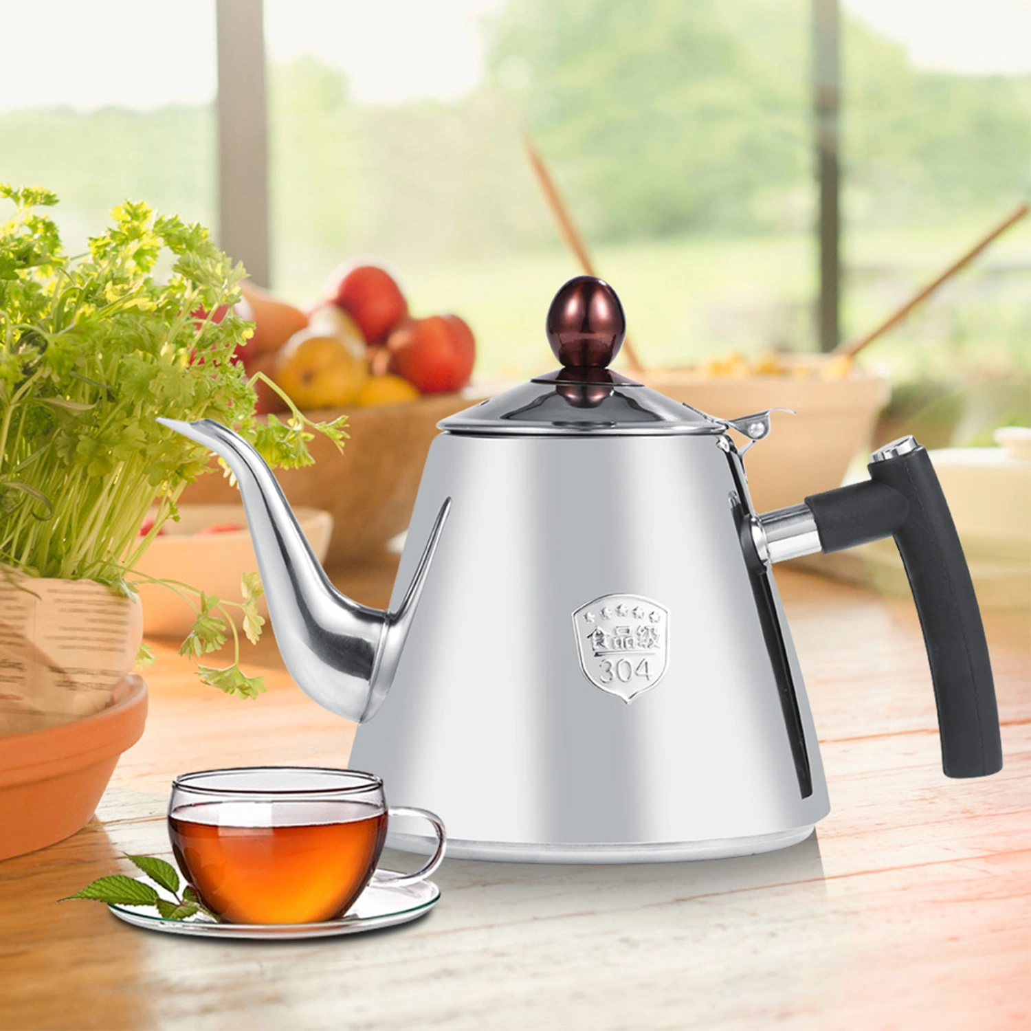 1.2L Stainless Steel Stove-top Teapot Tea Coffee Pot Kettle Heat Resistant Handle Polished