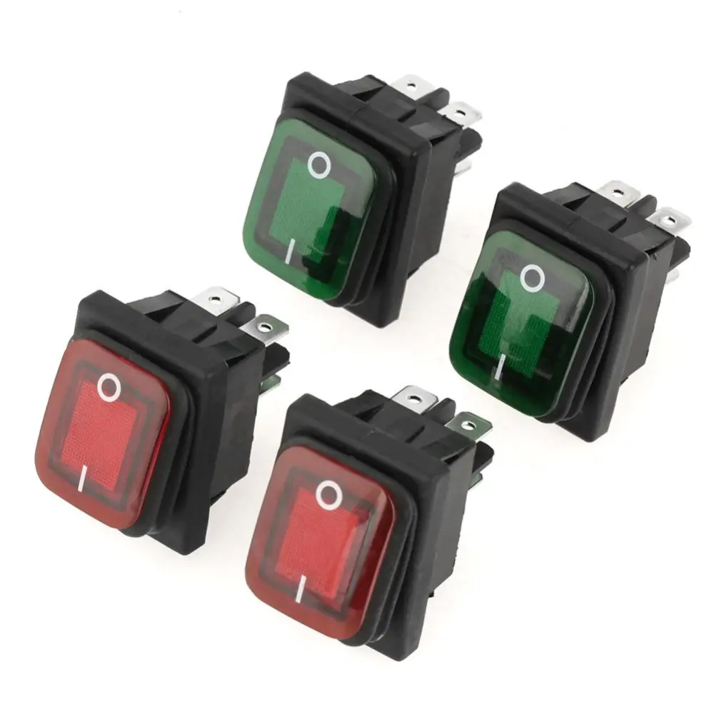 4 pcs /set Black Waterproof 4 Pin 2 Position ON-OFF Red Green Lamp Rocker Switch