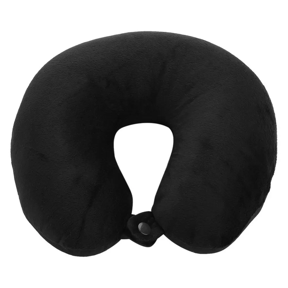 Soft Elastic U-Shaped Travel Pillow Neck Support Office Rest Cushion with Buckle(Black)