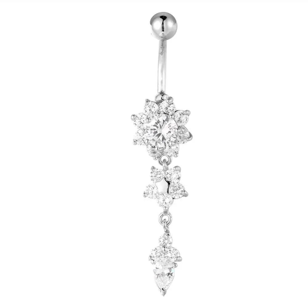 Flower Shaped Anti-allergy Copper Belly Navel Ring Plating Body Piercing Jewelry Silver