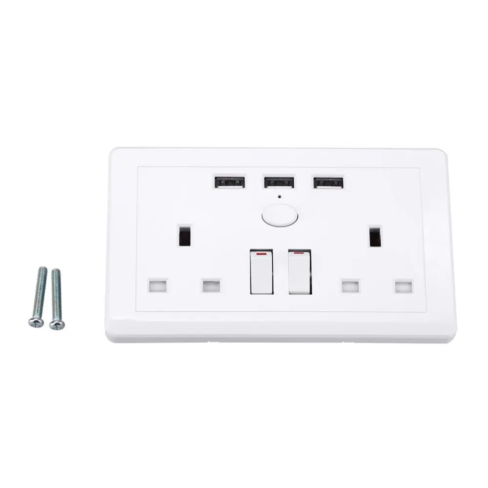 Multi-functional UK Plug Electric Wall Power Outlet Socket with 3 USB Port AC 110~250V