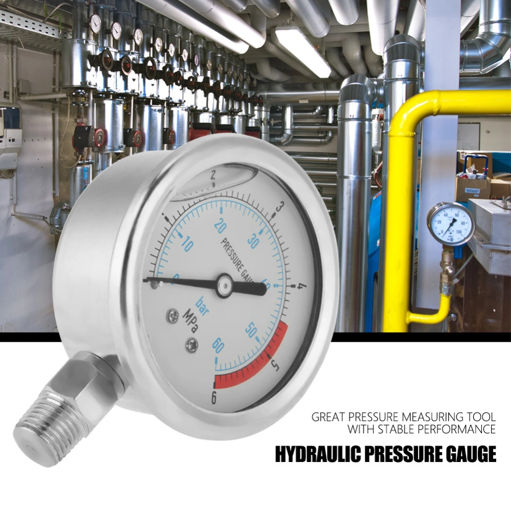 0-60Bar 0-6Mpa 1/4" NPT 60mm Dial Air Hydraulic Water Pressure Gauge Meter