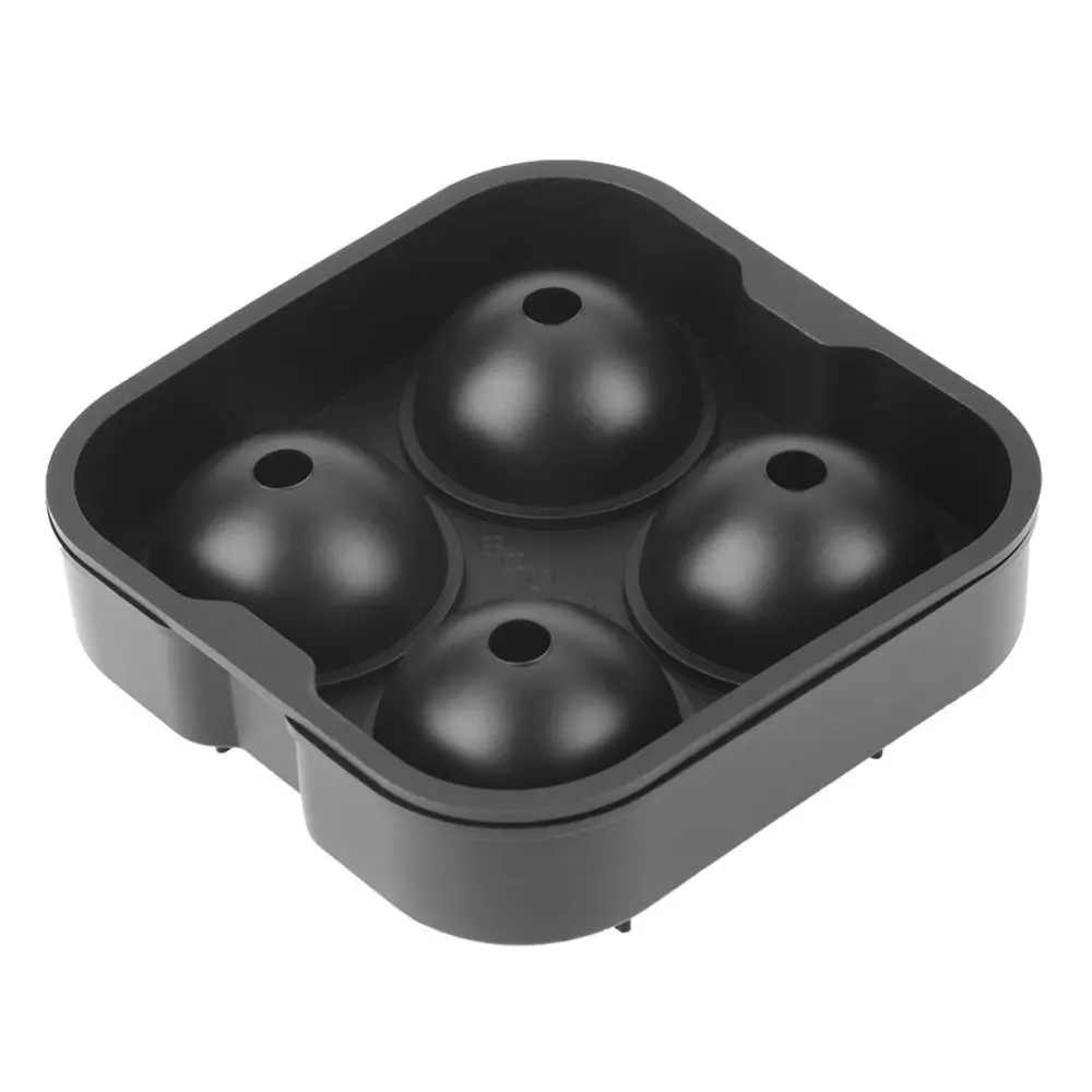 Silicone Round Ball Maker 4 Cavities Ice Cube Tray Mold for Whiskey Cocktails Beverages Black