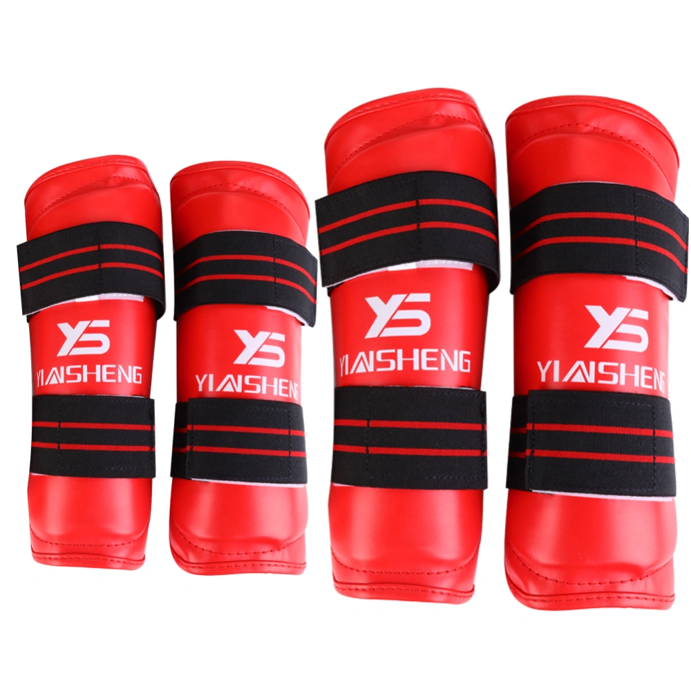 Thicken PU Leather Taekwondo Arm & Shin Guards Pad Protective Pads Protector Set (Red XL)