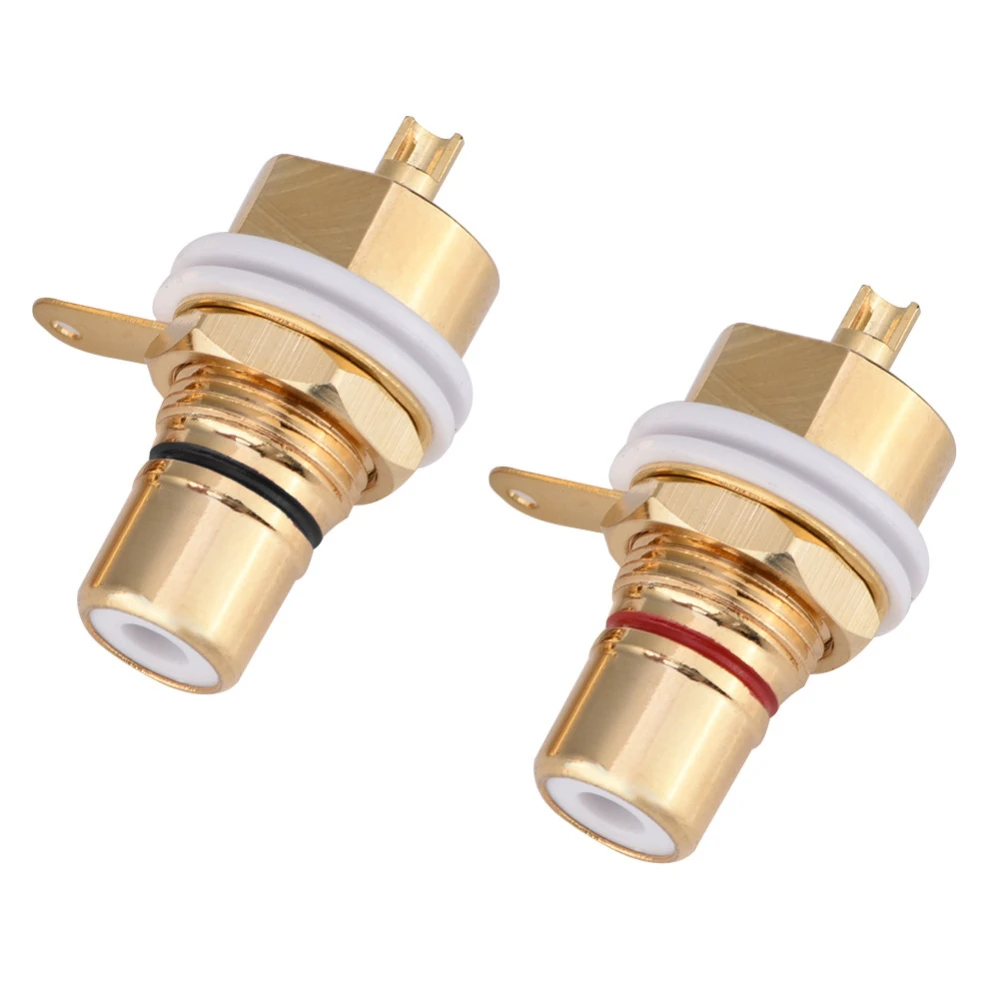 2 Pcs Gold Plated Copper RCA Panel Mount Female Jack Terminal Socket Audio Connector