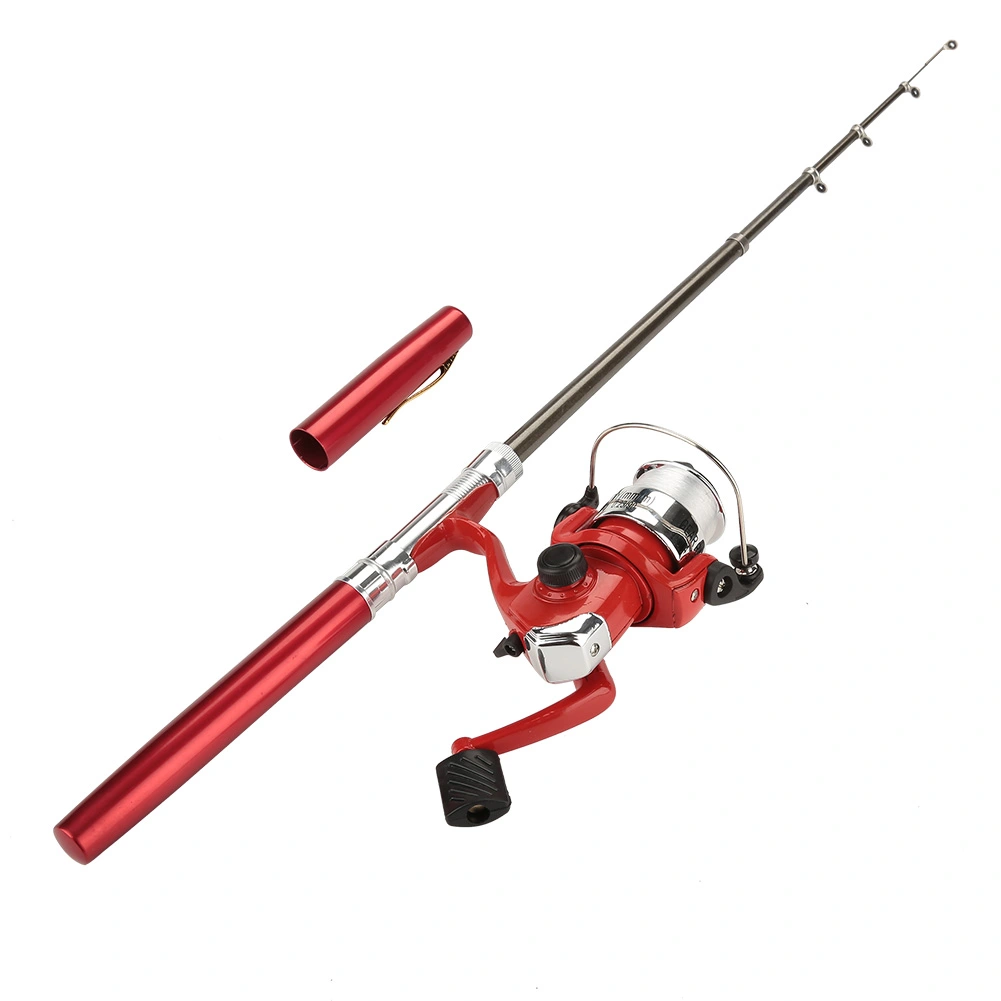 Mini Pen Pocket Telescopic Casting Rod Pole & Fishing Reel Wheel Set Kit (Red)