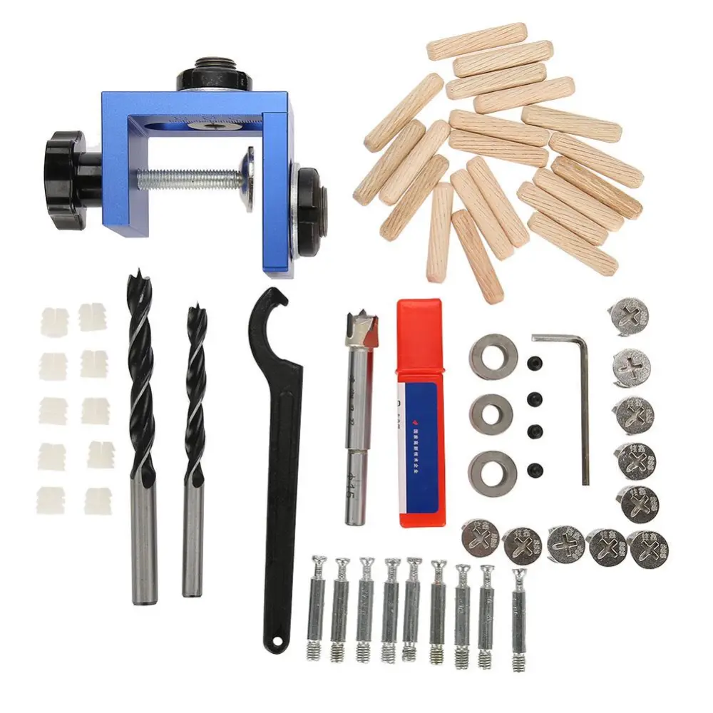 Wood Dowel Hole Drilling Guide Jig Kit Woodworking Carpentry Positioner Tool with Hole Cutter