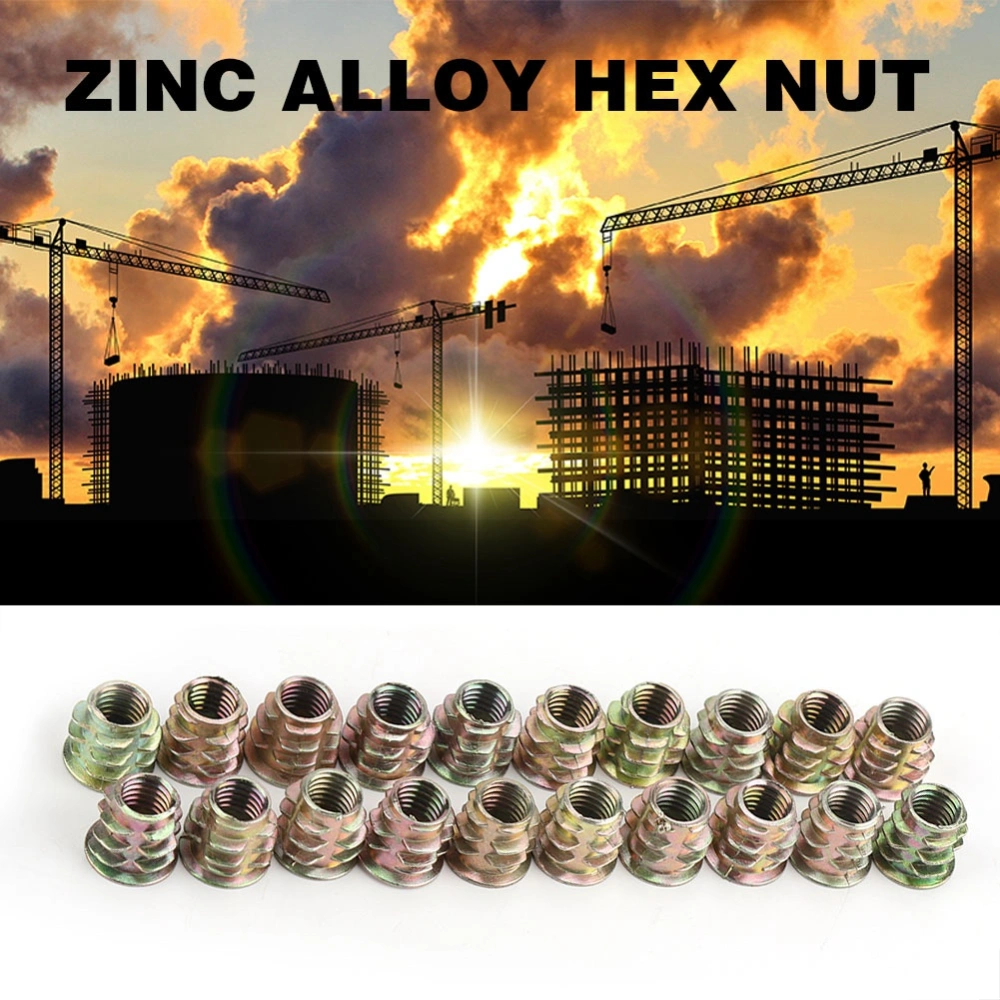 20Pcs M8 15mm Zinc Alloy Hex Drive Head Furniture Nuts Threaded for Wood Insert