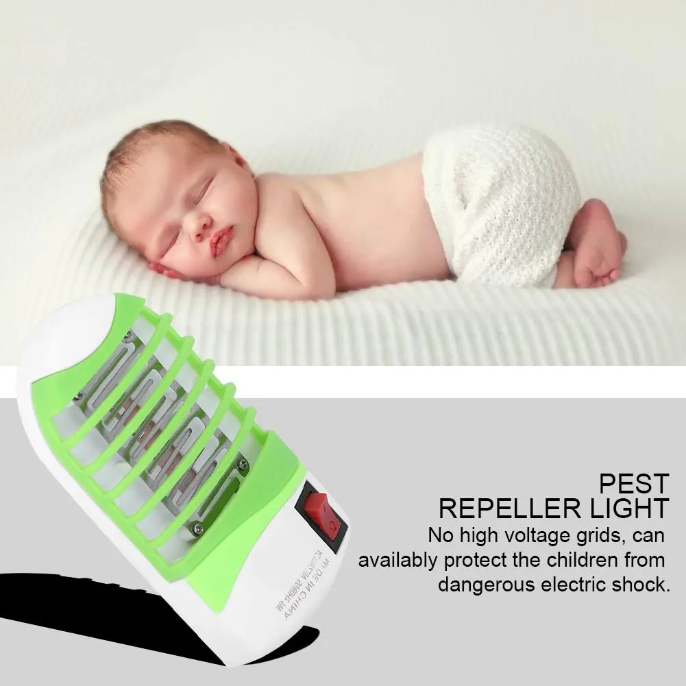 220V Electric LED Light Mosquito Killer Fly Bug Insect Zapper Trap Catcher Plug Lamp Green