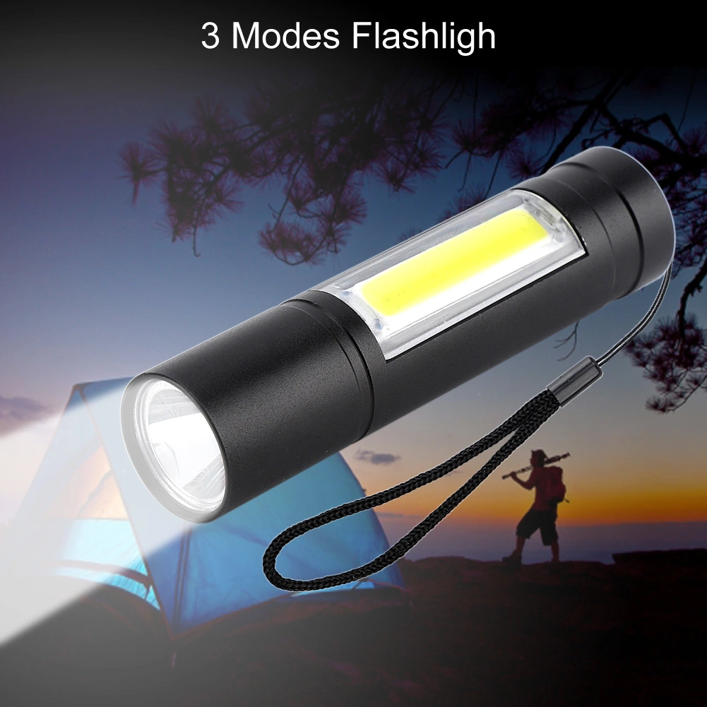 Rechargable Waterproof Zoom XPE + COB LED Pocket Small Penlight 3 Modes Flashlight Projector