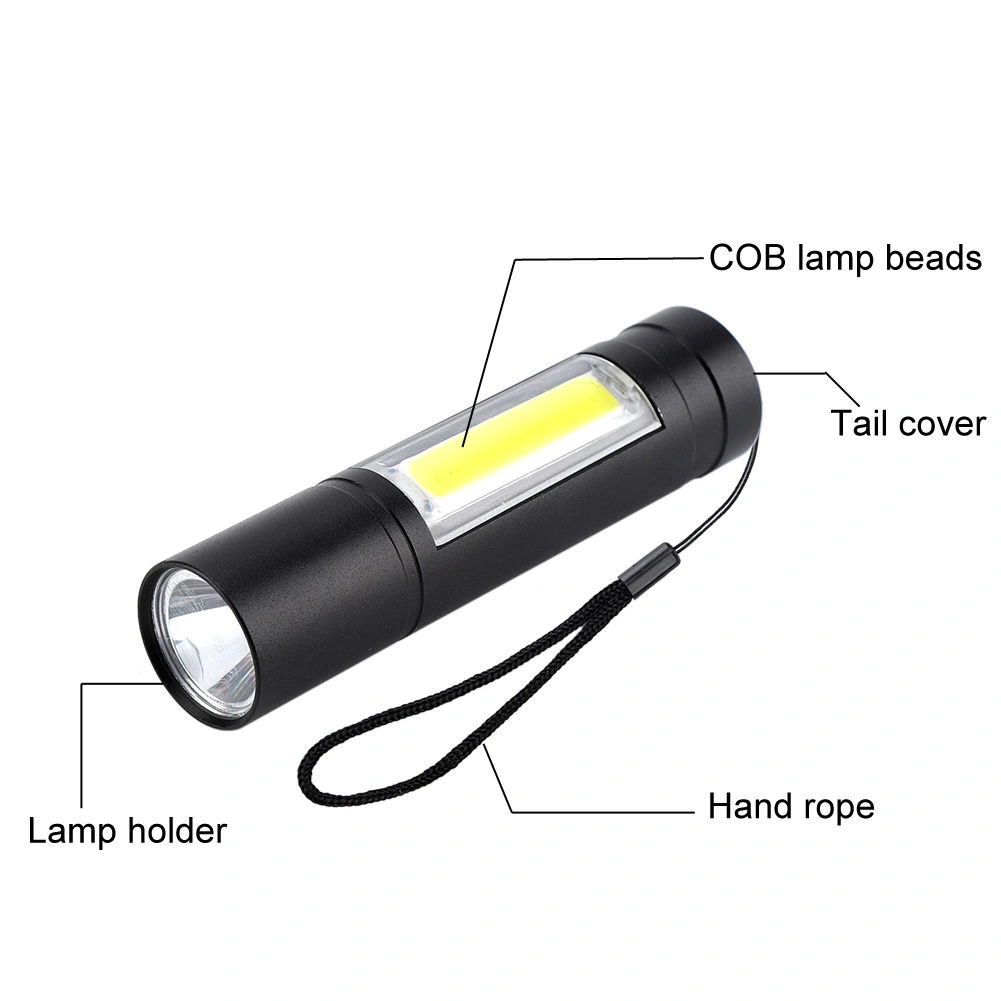 Rechargable Waterproof Zoom XPE + COB LED Pocket Small Penlight 3 Modes Flashlight Projector
