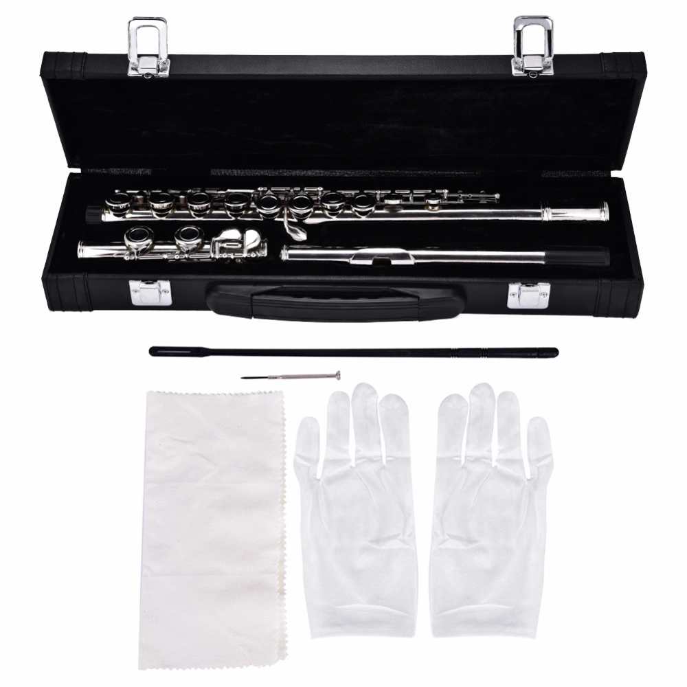 Silver Coating Plating C Key 16 Keys Closed Hole Flute with Black Leather Box