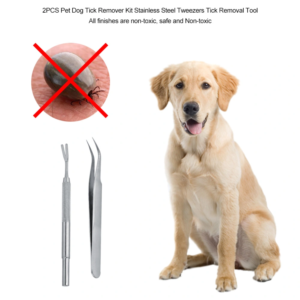 2PCS Pet Dog Tick Remover Kit Stainless Steel Tweezers Tick Removal Tool