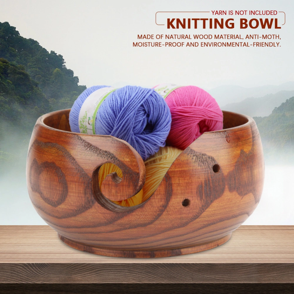 Natural Handmade Crafted Wooden Yarn Bowl for Knitting Crochet Home Decor (Small Diameter)