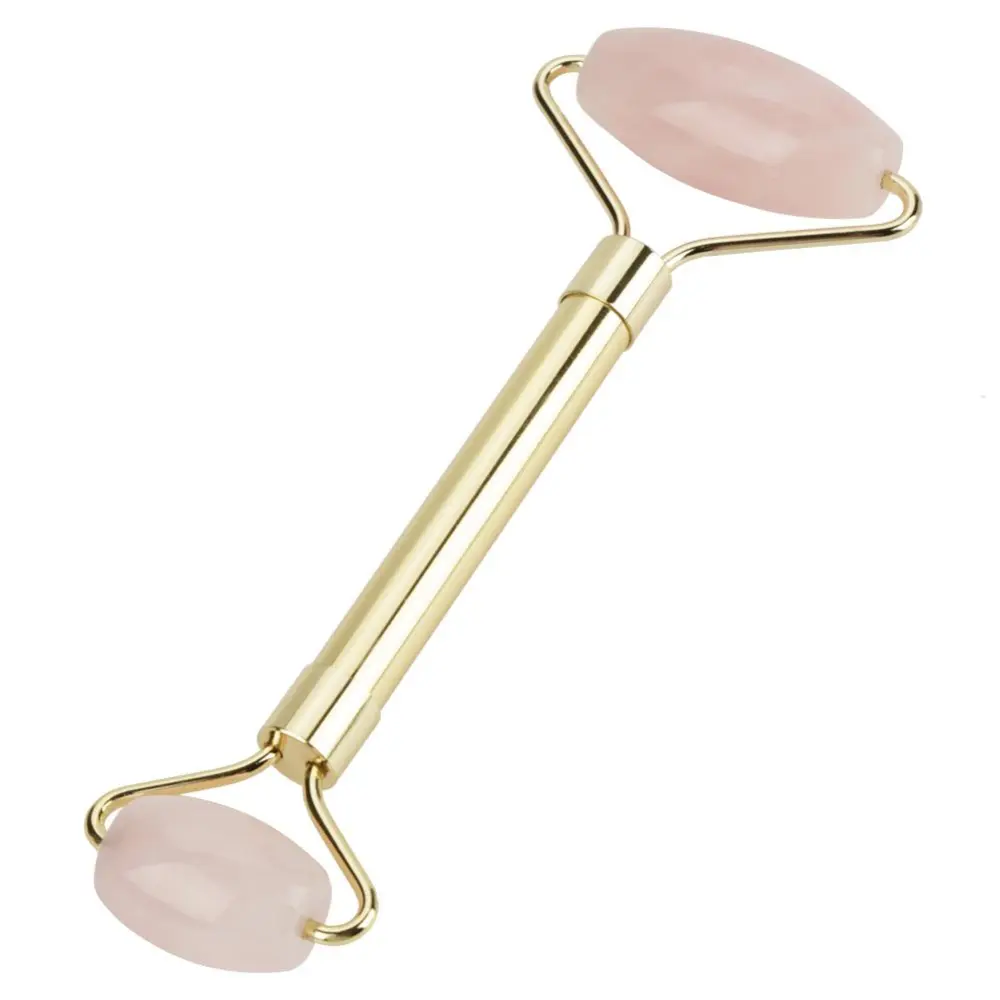 Natural Double Head Rose Quartz Jade Slimming Face Beauty Massage Roller (#01)