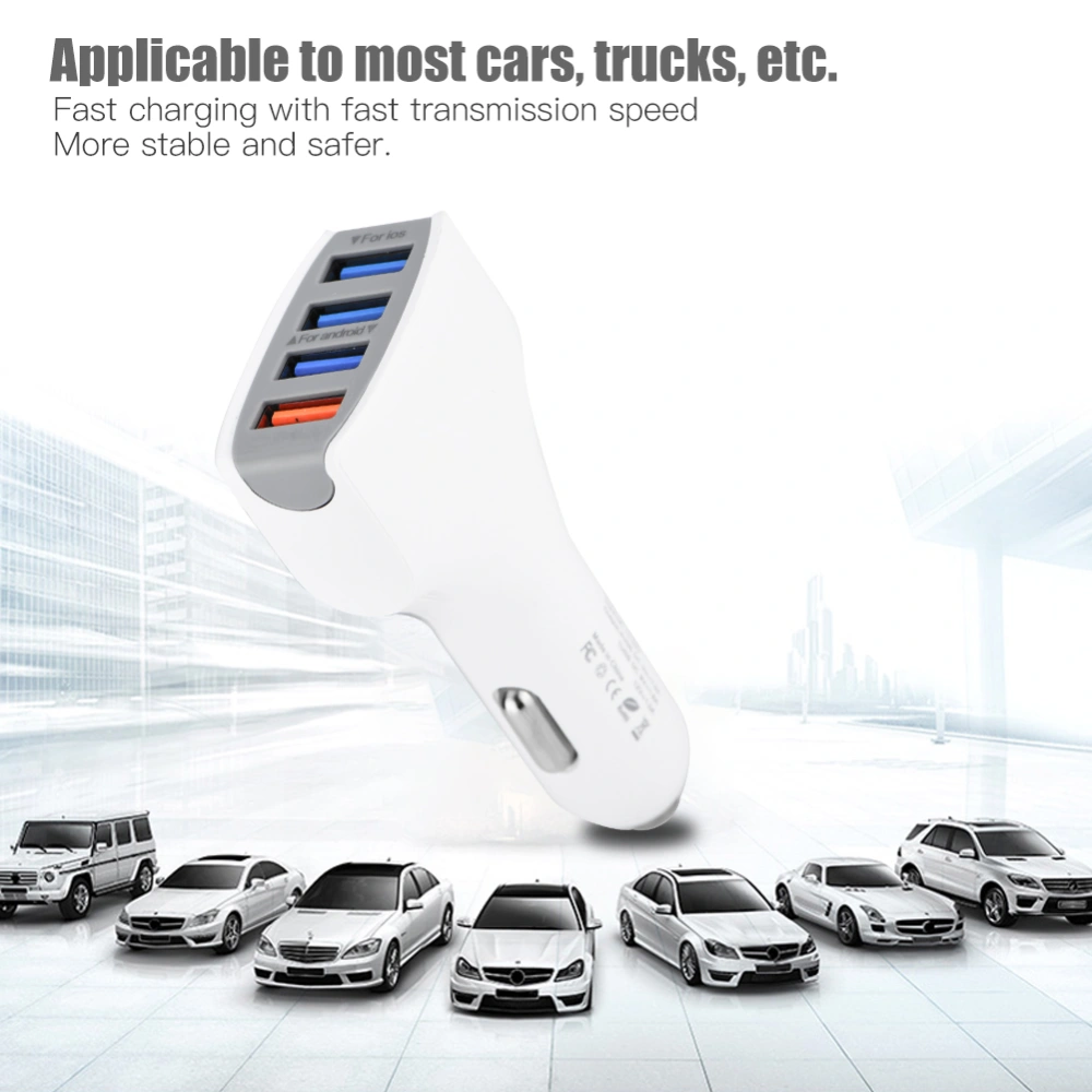 Universal Mini Car Kit Charger 4x USB Ports Portable LED Light Fast Charge Car Charger(White)